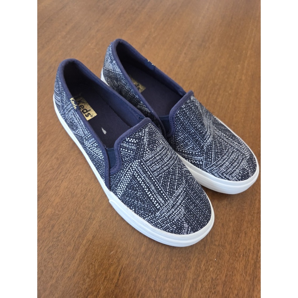 Keds Double Decker Canvas Slip On Shoes Women's 6.5 Geometric Navy And White